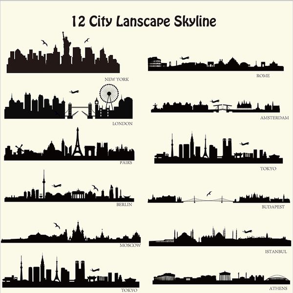 Acheter Londres New York Etc Skyline Wall Stickers Ville Bâtiment Walll Stickers Ville Silhouette Wall Art Pour Famille Couples Home Decor Livraison