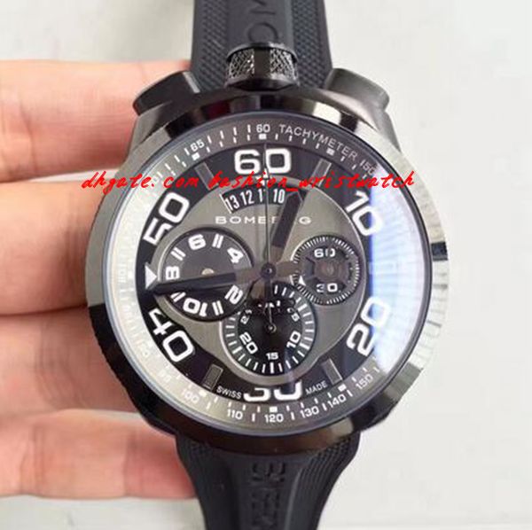 

fashion luxury 2017 brand new authentic bomberg bolt 68 quartz chrono black pvd rubber strap watch 45mm men watches quality, Slivery;brown