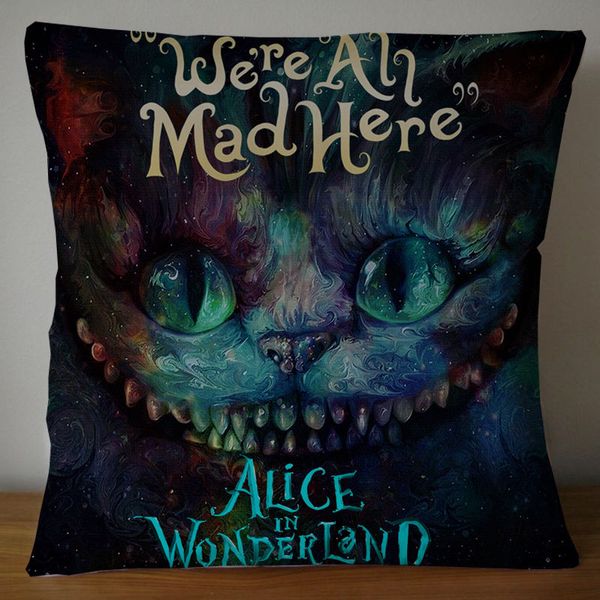 

wholesale- pillow case 2 sides alice in wonderland through the looking glass square pillowcase soft zippered throw pillow cover cushion ca