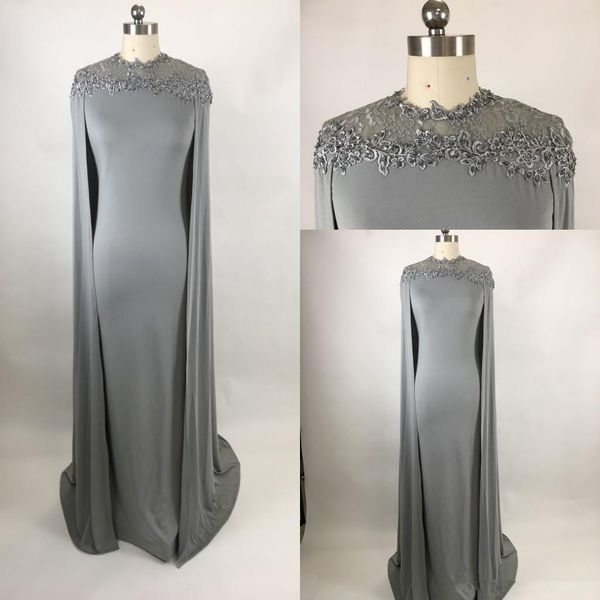 

real p long gray evening dresses with shawl high neck floor length sheath women formal dress party gowns custom size, Black;red