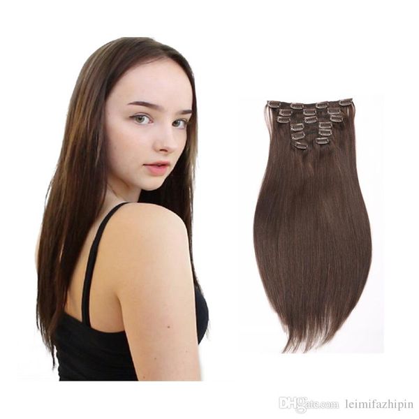 Resika Unprocessed 4 Dark Brown Clip In Human Hair Extensions
