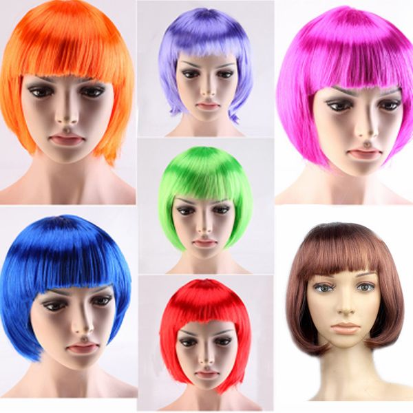 Hot Sale Halloween Colorful Short Hair Wigs Peruk Straight Full