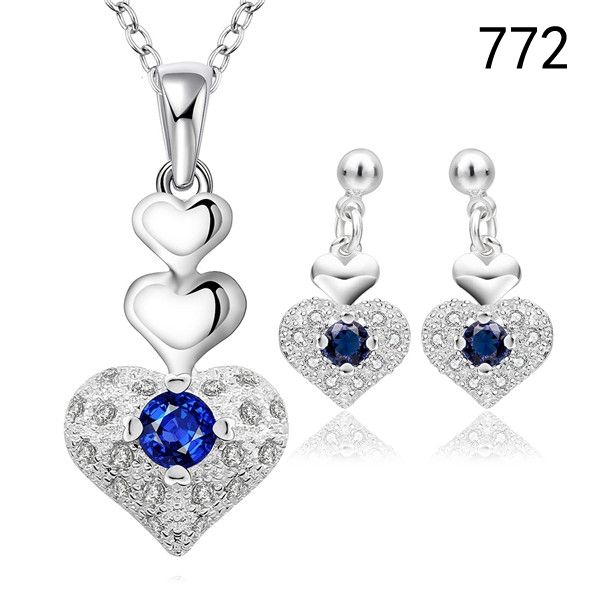 

sale womens gemstone sterling silver plate jewelry sets same price mix style 925 silver necklace earring jewelry set gts30
