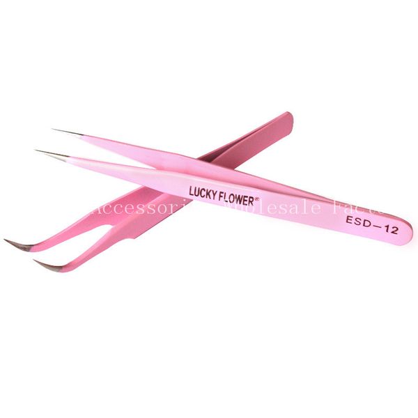 

wholesale- 10 pcs professional pink tweezers stainless steel bend straight eyebrow eyelash tweezer beauty makeup tool wholesale