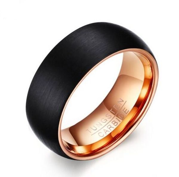 

2018 new arrival wedding ring black men's tungsten ring 8mm inner rose gold-color rings men tungsten jewelry size 7-12, Slivery;golden