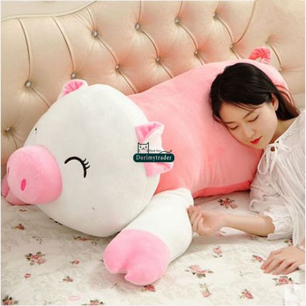 Dorimytrader New Lovely 120cm Large Soft Cartoon Lying Pig Plush Pillow Doll 47 '' Big Peluche Maiale Bambini Sleeping Toy Baby Gift DY61512