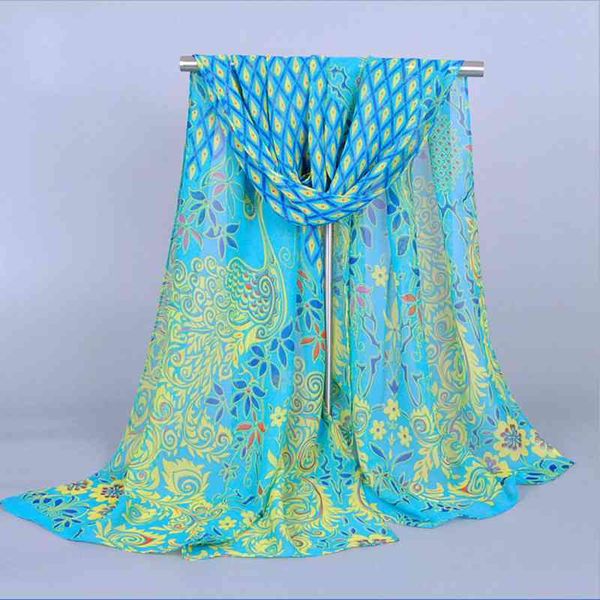 

wholesale- fashion lady womens peacock chiffon scarf soft shawl silk wrap neck warm stole item hot, Blue;gray