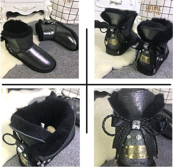 

winter classic drill button bow style women rhinestone snow boots winter bowtie snow boots women winter shoes, Black