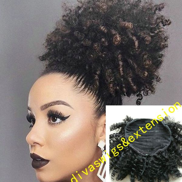 Peruanische Remy Kinky Curly Pferdeschwanz Haarteil Kordelzug natürliche Puff Afro Pferdeschwanz Verlängerung Mode Frauen Frisur 100g-160g