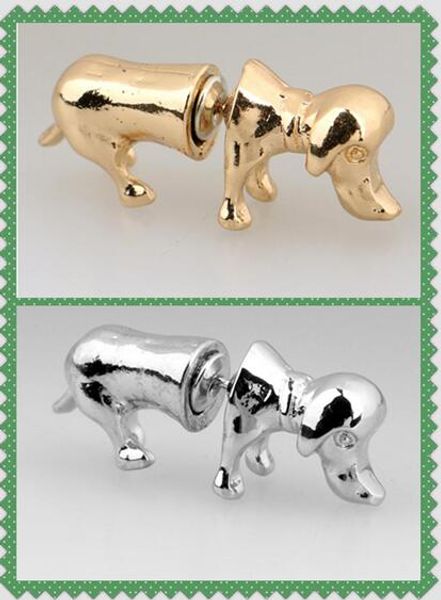 

2017 selling harajuku wind personality 3d animal ear studs stereoscopic cute dog earrings golden silvery, Golden;silver