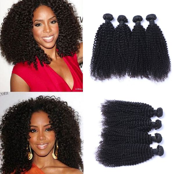 

brazilian human remy virgin hair kinky curly hair weaves natural color 100g/bundle double wefts 4bundles/lot hair extensions, Black