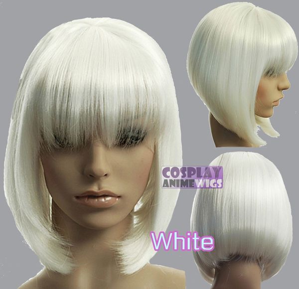 

30cm white heat styleable chic bob short cosplay wigs 91_101, Golden;white