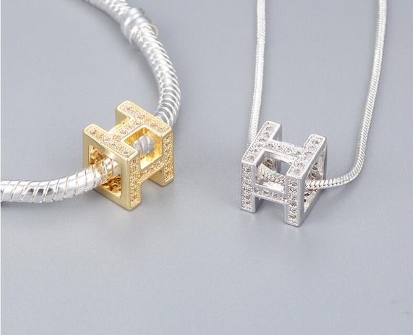 

3pcs hollow out crystal letters alloy charm metal big hole beads dangle fit european bracelets 2017 charms style, Bronze;silver