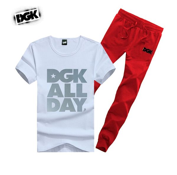 

d2820 s-5xl new men leisure dgk t-shirt and long pants suit o-neck elastic waist tracksuits, Gray