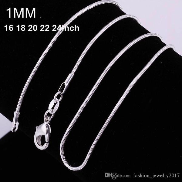 

1 мм стерлингового серебра 925 гладкий змея цепи женщины ювелирные изделия ожерель