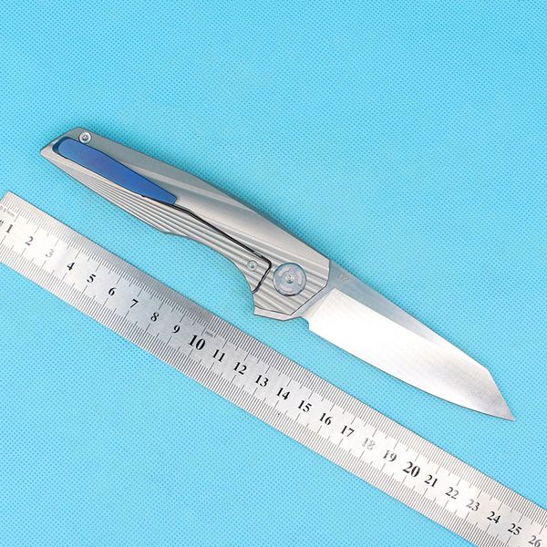 Coltello flipper D2 Lama satinata TC4 Manico in titanio Rondella con cuscinetti a sfera Coltelli tascabili EDC Attrezzatura per la sopravvivenza all'aperto Borsa in nylon