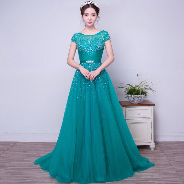 

короткие рукава длинные тюль линия платье выпускного вечера с бисером 2017 элегантные длинные вечерние платья новый abiye gece elbisesi, Black