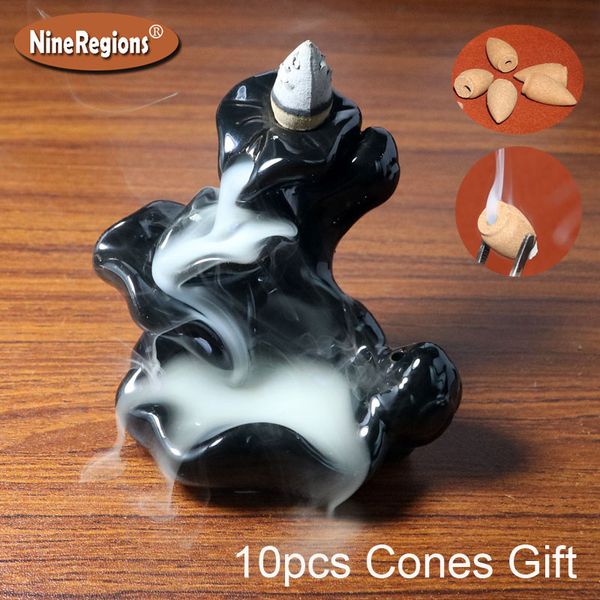 

10pcs wormwood incense cones gift lotus creative home decor aromatherapy stove smoke backflow ceramic incense burner holder censer