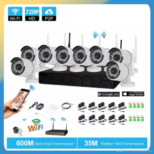 

8ch системы видеонаблюдения беспроводной 720p nvr 8 шт. 1.0 mp ик открытый p2p wifi ip cctv камеры безопасности системы видеонаблюдения комп
