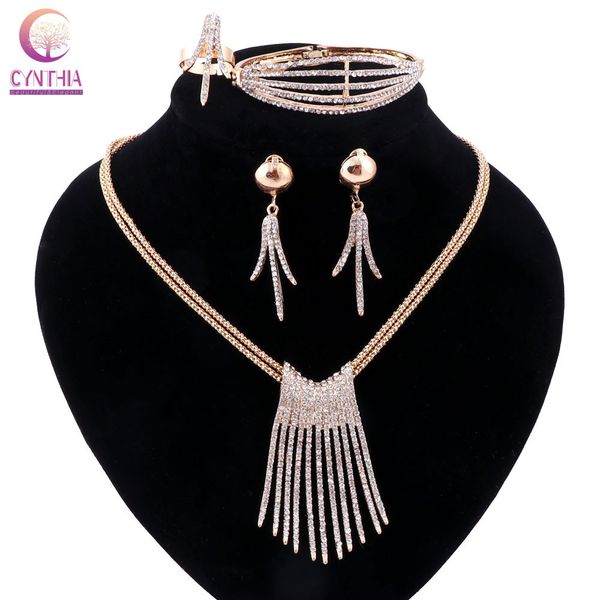 

women gold silver plated 2 colors jewelry sets with earrings statement necklace for party wedding crystal necklace, Black