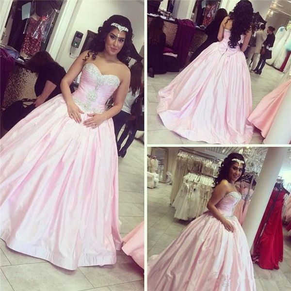 

ball gown pink wedding dresses sweetheart crystals beads bowpleated satin floor length bridal gowns custom size, White