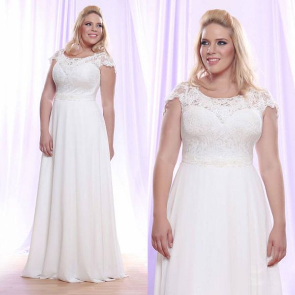 

lace plus size wedding dresses jewel neck a line white bohemian wedding dress floor length chiffon beach robe de mariÃ©e