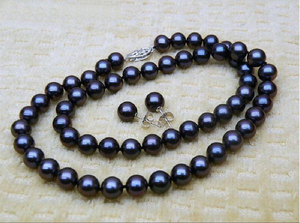 

10-11mm black south sea pearl necklace bracelet earring 18" 14k white
