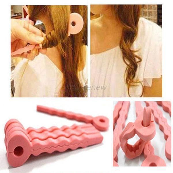 

new fashion 6pcs pink soft hair curler sponge spiral curls roller diy salon tool #r49