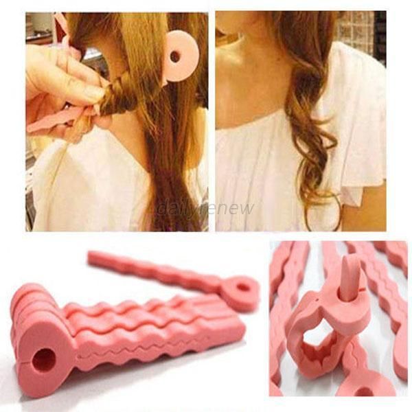 Nova Moda 6 Pcs Rosa Macio Modelador de Cabelo Esponja Espiral Curls Roller DIY Salon Ferramenta # R49