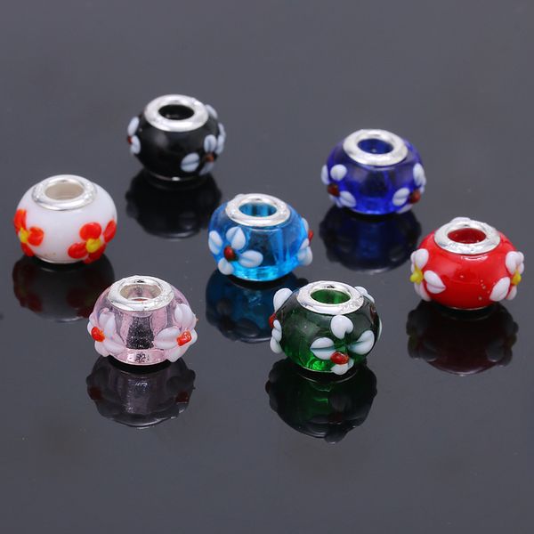 

14mm diy flower murano glass big hole beads charms fit europe bracelets necklaces accessories jewelry findings, Crystal