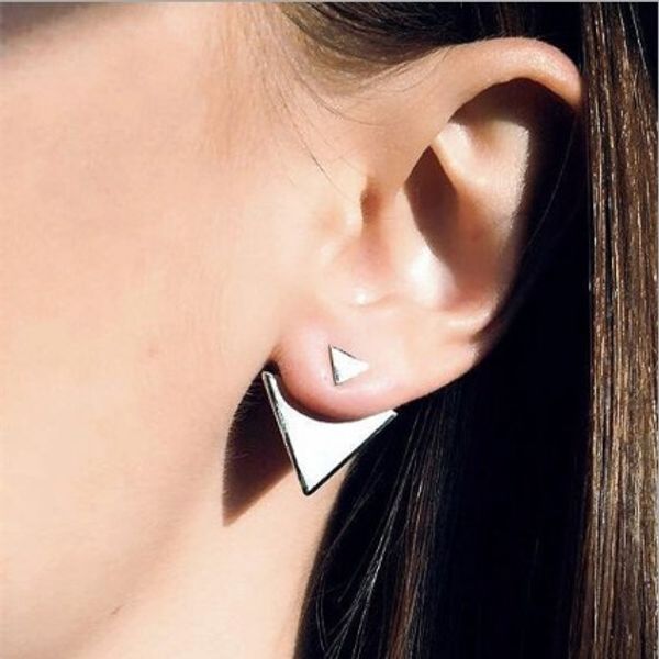 

chic lady ear wraps geometric triangle /silver tone back hanging ear wraps stud earrings fashion jewelry, Golden;silver