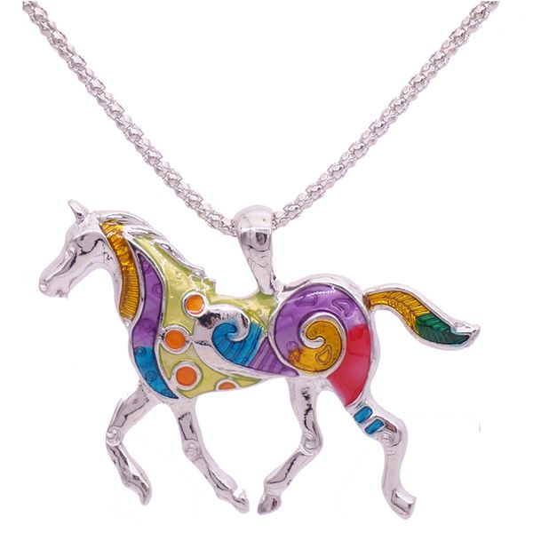 Atacado-colorido cavalo colar esmalte Brincos Vintage Animal étnico pingente para mulheres moda jóias 2016 transporte da gota
