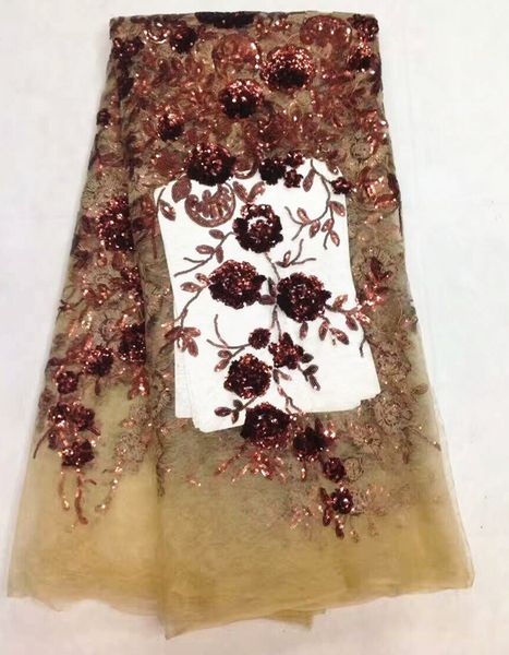 

5 design net copper flower for lace mesh and beautiful sequins fabric purple african french lace yards/pc dress lj8-4 xttmf