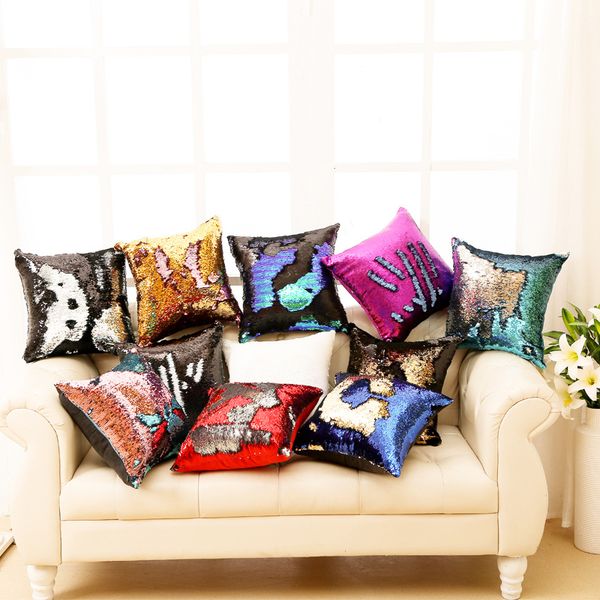 Sequin Pillow Cover Two Colours Contrast Suede Throw Pillows Cases