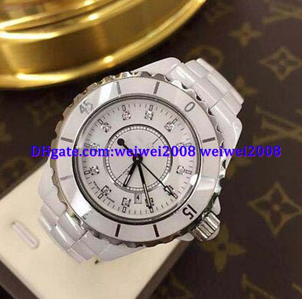 luxury watch white ceramic 33mm quartz white diamond dial h1628 watch, Slivery;brown