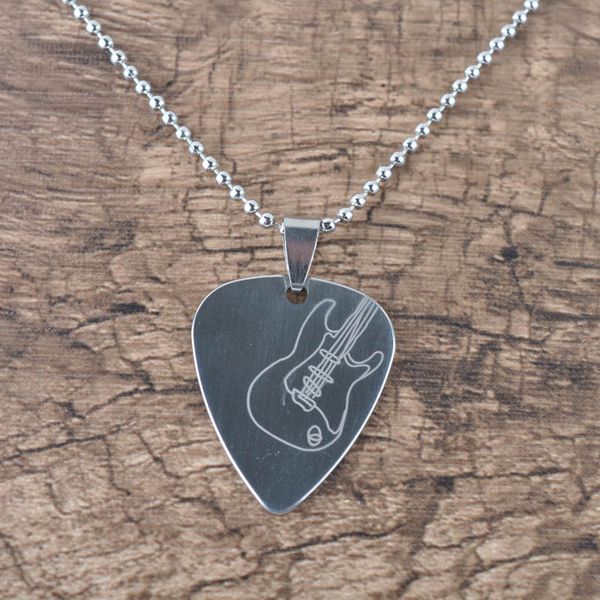 

guitar pick pendant necklace chain metal for electric guitar bass-silver