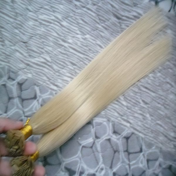 Cabelo loiro brasileiro Ponta Plana Extensões de Cabelo 100g 1 pacotes Extensões de cabelo humano queratina # 613 Bleach Loira