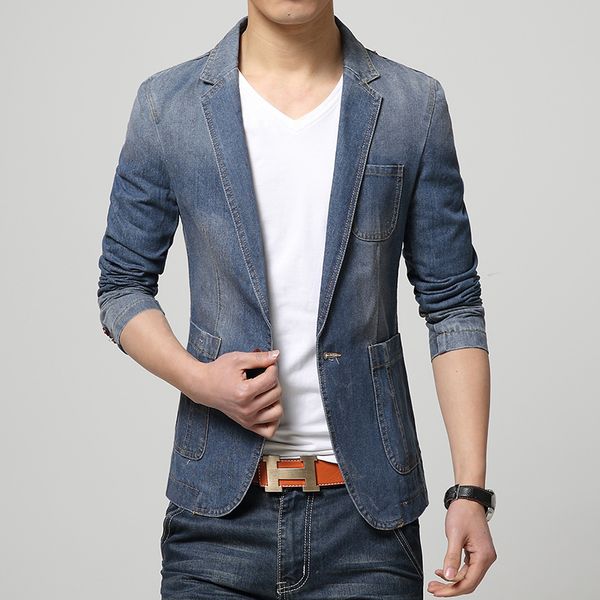 

wholesale- 2016 new autumn men's brand clothing denim blazers jacket plus size m~3xl jeans coat slim fit casual overcoat cotton suits, White;black