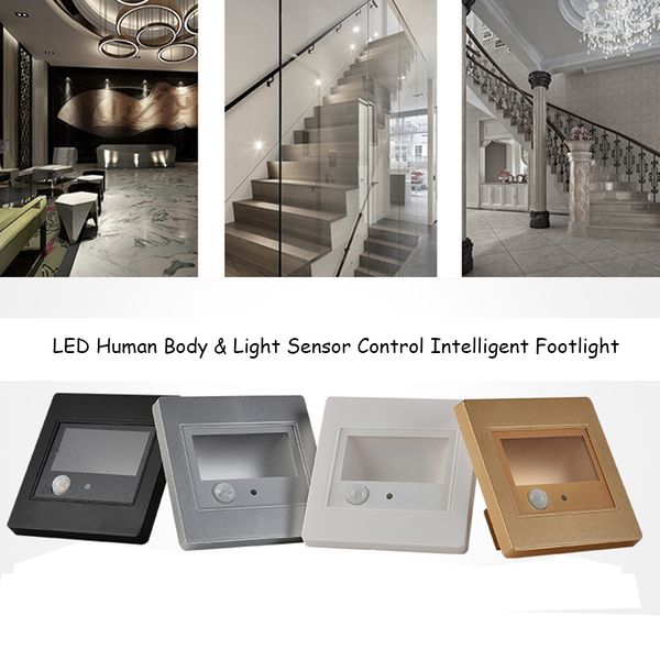 

1.5w led recessed lights human body & light sensor intelligent induction led wall lamp stairs steps aisle lighting night lamps footlight