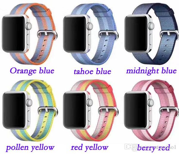 38mm 42mm banda de correias inteligentes para a Apple Watch Series 6 SE 5 4 1 2 Tecido 13 Cores Bandas de Nylon Strap Fit Iwatch 44mm 40mm padrão colorido clássico fivela