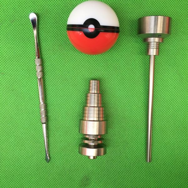 Glas-Bong-Werkzeug-Set mit Pokeball-Behälterglas, 10 mm, 14 mm, 18 mm, verstellbar, Domeless GR2 Titan-Nagel, Vergaserkappe, Dabber-Werkzeug für Glaspfeifen