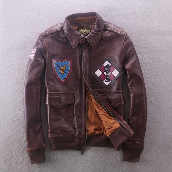 

usa a2 air force flight bomber jackets with multi-mark flocking sheepskin leather jackets motorcycle suits, Black