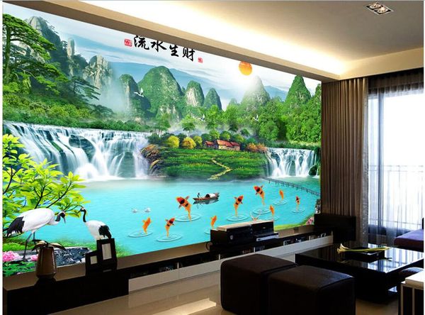 

3d wallpaper custom p non-woven mural mountain waterfalls pond carp decoration painting picture 3d wall muals wall paper for walls 3 d