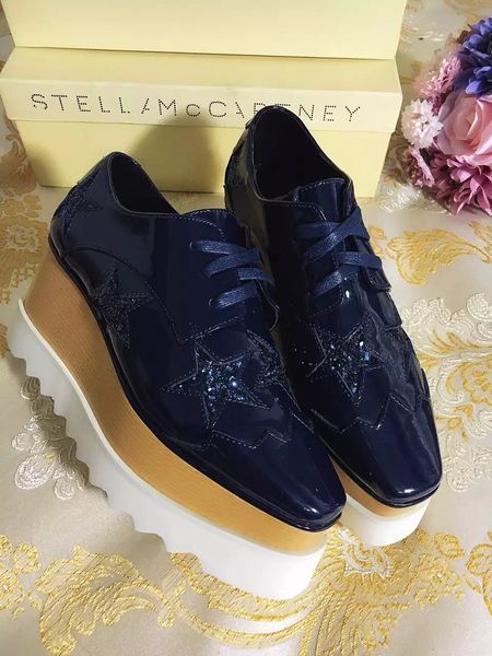 

stella mccartney platform spring shoes black patent leather with blue glitter stars white sole women colombia