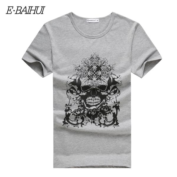 

e-baihui 2021 summer men t-shirt cotton streetwear creative skull print men's short sleeve casual t shirts hipster short tees t001, White;black