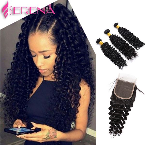 Peruvian Human Hair Middle Part Lace Closure With Hair Bundles Unprocessed Human Hair Weave Extension Deep Wave Canada 2019 From Serenahair Cad
