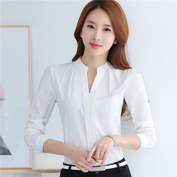 

Spring Autumn Women Tops Long Sleeve Casual Chiffon Blouse Female V-Neck Work Wear Solid Color White Office Shirts for Women Blusa
