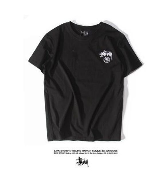 

summer japanese brand retro solid embroidery logo simple all-match classic short sleeved t-shirt lovers and tee, White;black