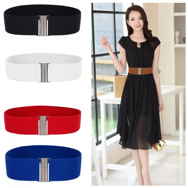 

wholesale- 1pc fashion popular womens ladies spring summer silver buckle wide stretch elastic corset waist belts party waistband wide belts, Black;brown