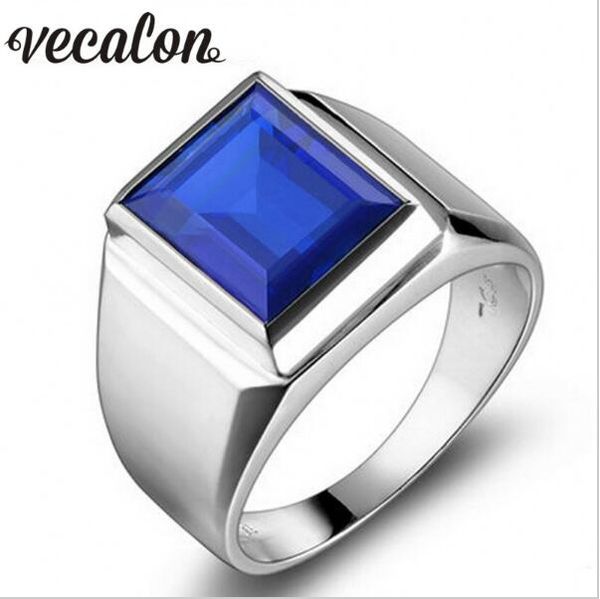 

vecalon fashion jewelry wedding band ring for men 8ct stone 5a zircon cz 925 sterling silver male engagement finger ring, Golden;silver